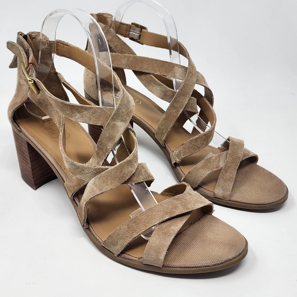 Franco Sarto Shoes - Franco Sarto Sandals Women 10M Hachi Tan Suede Strappy Heel Zip Stacked Heel
